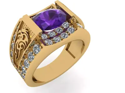 rings amethyst and diamond ring gold Free 3D print model