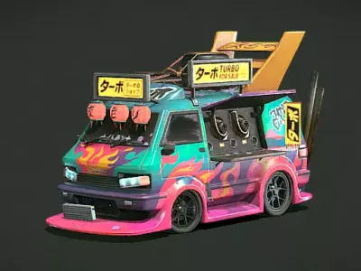 Stylized Turbo Drift Van Cyberpunk Vehicle Game Ready FBX 3D model