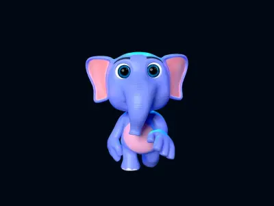 Cartoon Elephant Rigged Character Low-poly 3D model