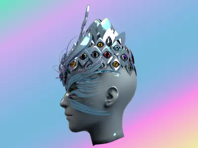 Eyes and Feathers Face Mask and Crown Low-poly 3D model