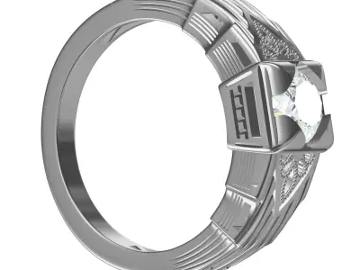 Single Round Diamond Filigree Art Deco Ring 2 3D print model