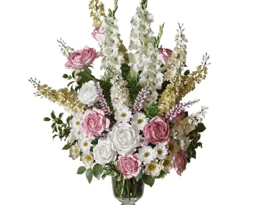 Flower Set 090 White yellow pink bouquet 3D model