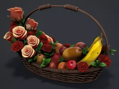 Basket with flowers and fruits 3d model 3D model