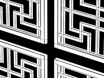 Wood Arabic Islamic pattern decorative grill screen 3D model get