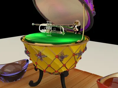 Chinese gold Ingot with Russia Faberge egg  and trumpt   3D model