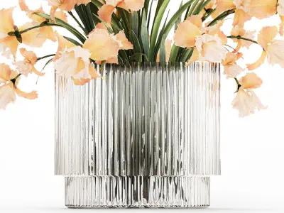 Beautiful Bouquet In Glass Vase With Flowers Iris 573 3D model