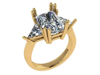 Radiant cut 3 stone diamond ring 3D print model