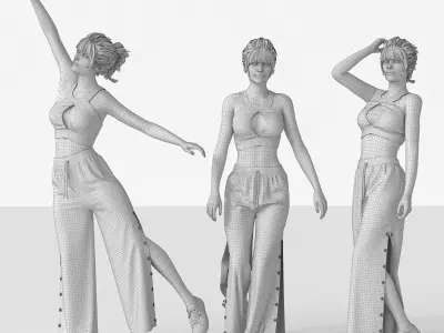 Dynamic 3D Sport and Dance Woman  - Crop Top and Wide Leg Pants  Low-poly 3D model