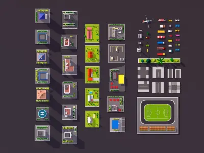 Polygonia City Buildings Cars and Elements Pack Low-poly 3D model