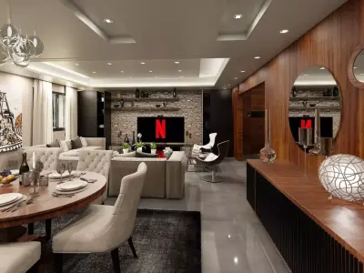 Realistic low poly Interior living and dining room scene Low-poly 3D model