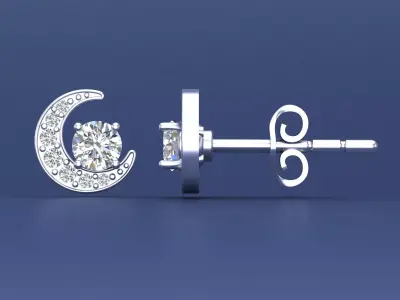 Enchanting Crescent Moon Diamond Stud Earrings 3D CAD Design 3D print model