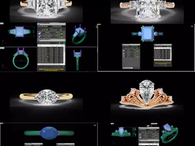 Luxury Diamond Rings CAD Bundle 63 Files STL and 3DM 3D print model