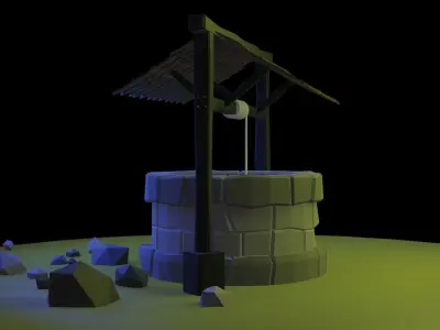Well Lowpoly water with rocks Free low-poly 3D model