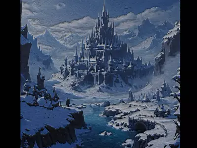 Snowy Mountain Painting One Low-poly 3D model