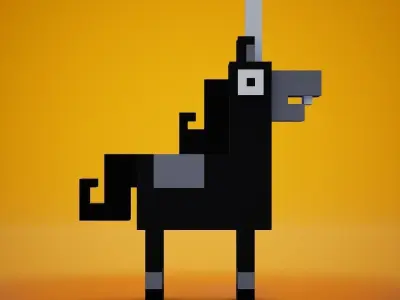 Voxel - Black Unicorn Low-poly 3D model