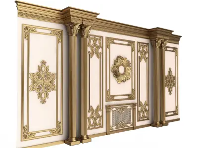 Boiserie Classic Wall with Mouldings 011 White Low-poly 3D model