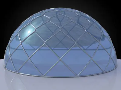 Dome hexagonal grid triangles to hexagon pattern structure 3D model