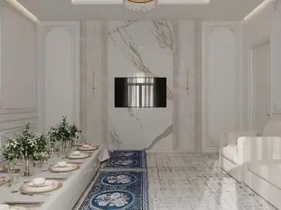 Elegant Neoclassical Living Room  Luxury Interior 3D Scene  3D model