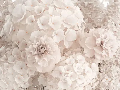 Bouquet of white flowers lilac peony hydrangea in vase 433 3D model