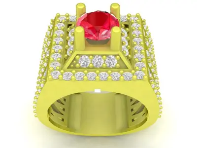 Luxury Square Ruby and Diamond Statement Ring for Men 3995 3D print model