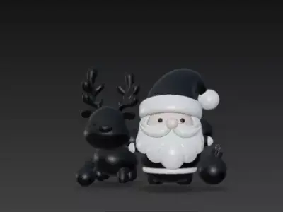 3D Black Santa Claus with Deer Model 3D print model