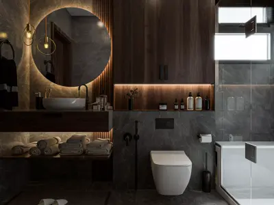 Dark Bathroom  interior scene  3D model