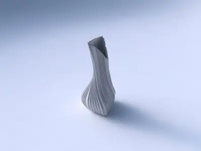 Vase twist puffy tappered triangle with extruded vertical lines 3D print model