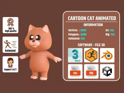 High-Quality 3D Cartoon Cat Animated Low-poly 3D model