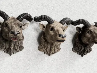 Goat Heads with Spiral Horns Low-poly 3D model
