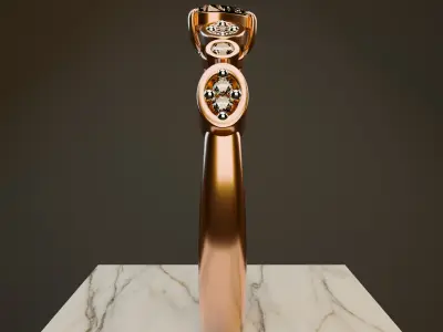 Rose Gold Designer Diamond Ring with Oval Gem 3D model 3D model