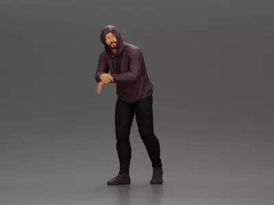 man in a hoodie leaning with his hands on the car 3D print model