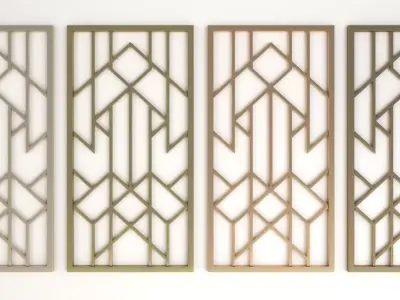 Decorative gold plaster partition screen with geometric pattern 3D model get