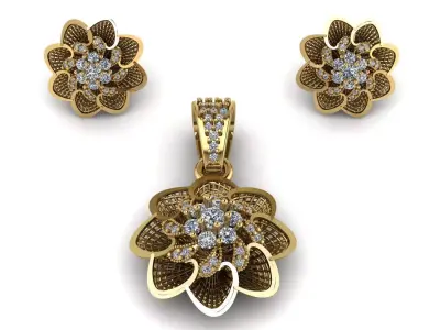 SUN FLOWER DESIGN DIAMOND LOCKET SET 3D PRINTABLE MODEL  3D print model