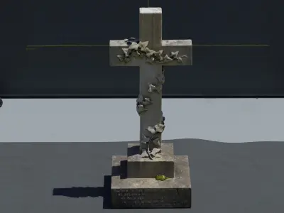 Photogrammetry Model of Grave Stone Cross Ivy Decoration Low-poly 3D model