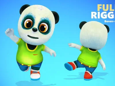 Panda Bear Low poly Animated Rigged Low-poly 3D model