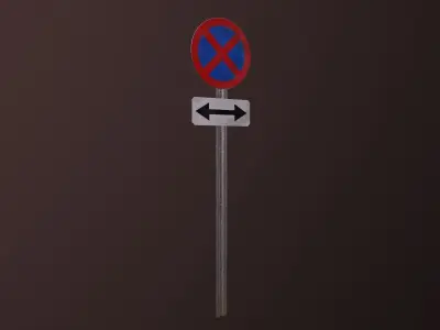 Road sign which prohibits stopping Low-poly 3D model