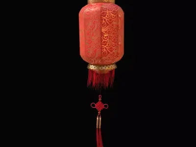 A golden Chinese lantern with a Chinese knot animation  Low-poly 3D model