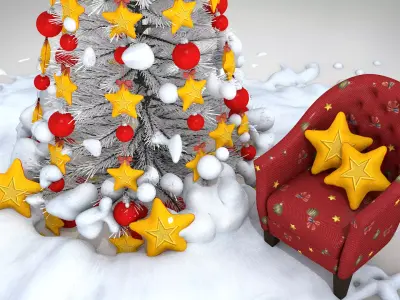 Christmas Star Pouf and Pillow 3D Model 3D model