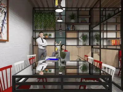 Office and Coffee Shop Interior Design Low-poly 3D model