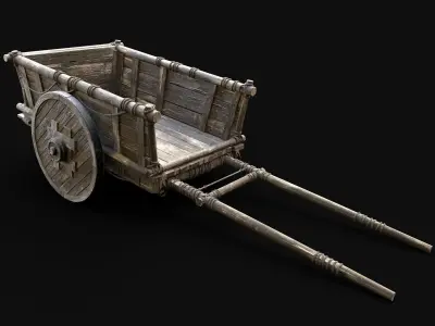 WOODEN CART WAGON HORSE CAR CARGO TRANSPORT MEDIEVAL CARRIAGE Low-poly 3D model