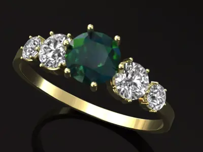Aria Ring  Emerald Center with Diamond Accents 3D model