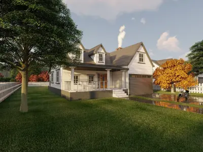 3D Villa 7 Model house with motorcycle parked in front 3D model