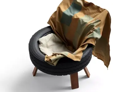 Upcycled Tire Armchair with Blanket Low-poly 3D model