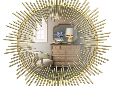 Modern Sunburst Framed Wall Mirror 3D model