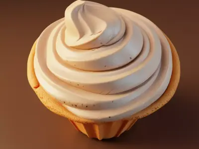 Creamy Swirl Cupcake Golden Pastry Fluffy Frosting 3D Low-poly 3D model