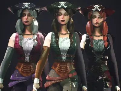 Pirate Girl UE4 Low-poly 3D model