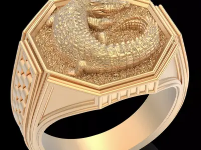 Crocodile Man Ring silver gold printable jewelry 3D print model