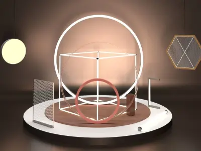 Neon Set pendant light with hexagonal shape hanging from it 3D model