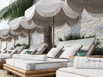 Luxury Beach Sunbed Set with Umbrella and Table  3D model