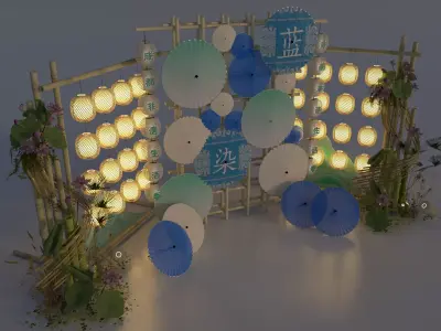 Chinese-style photo backdrop Low-poly 3D model